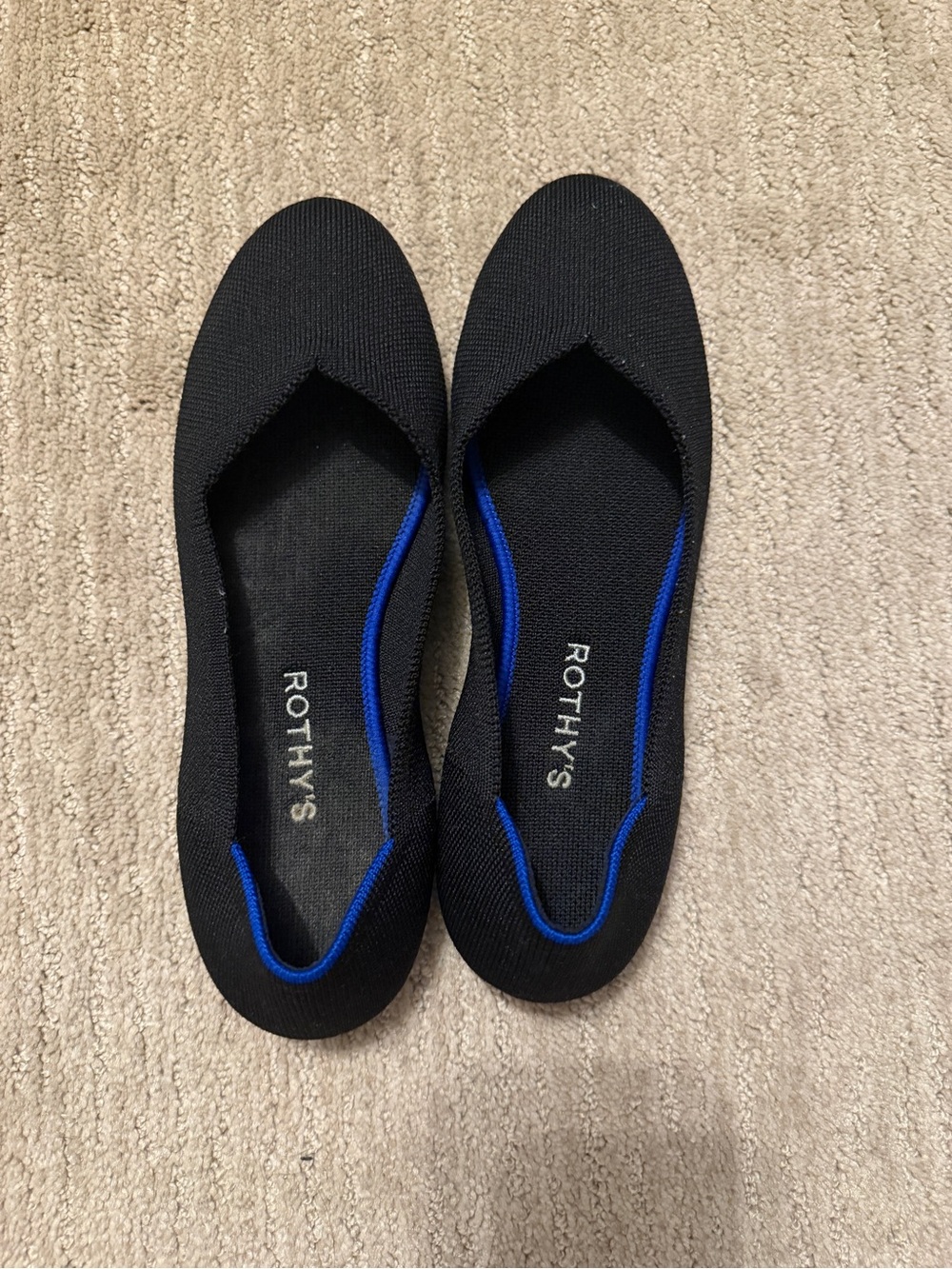 Rothy's Black Ballet Flats with Blue Trim - Women's